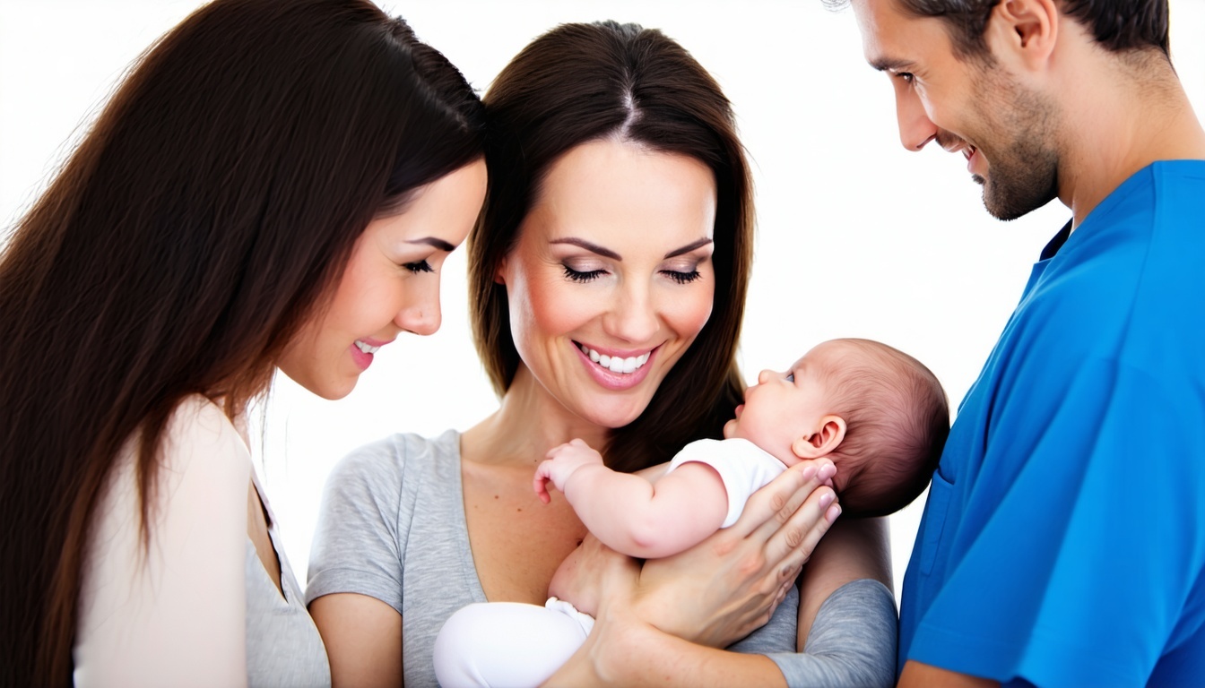 A mother breastfeeding her baby, surrounded by sup