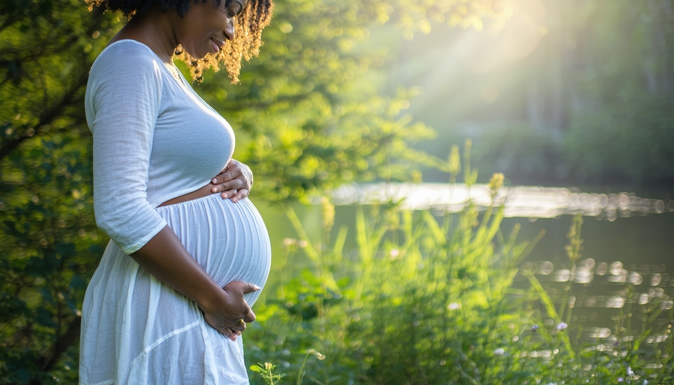 A serene image of a pregnant woman holding her bel