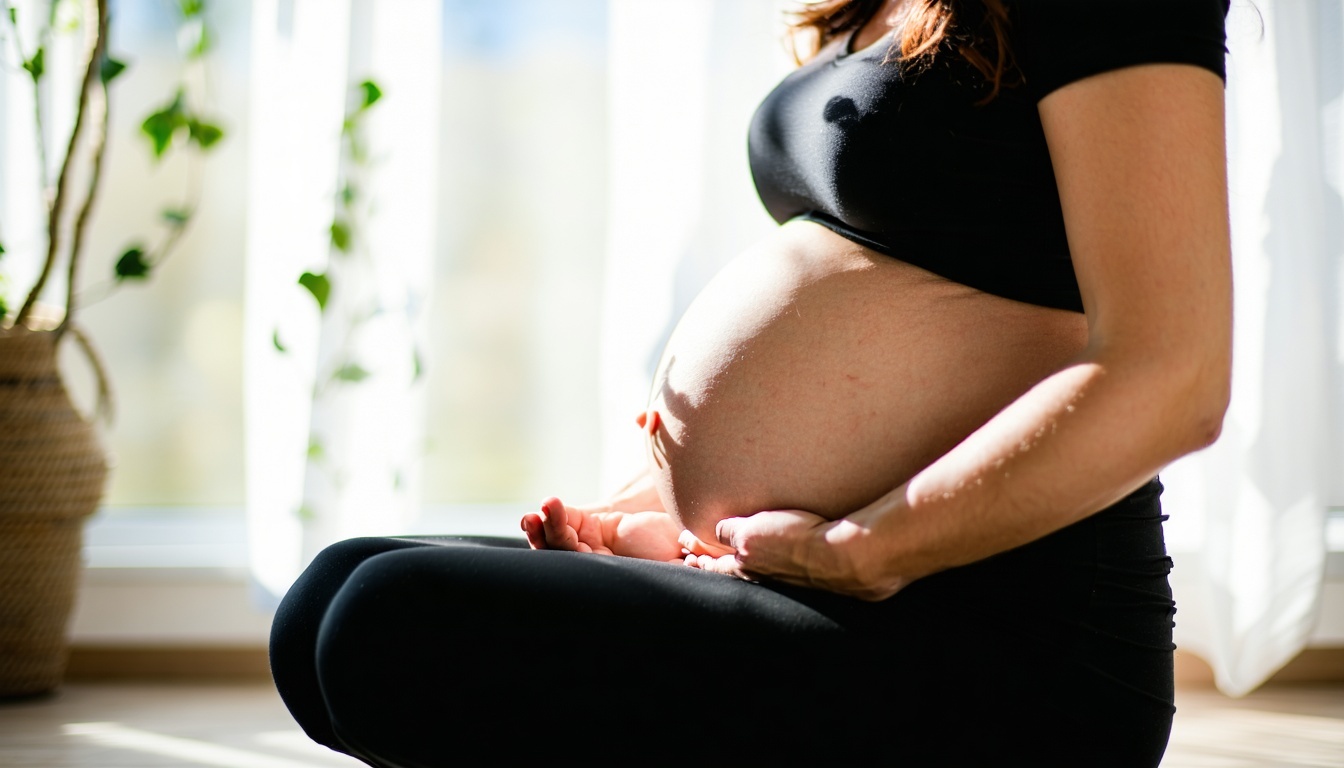 A serene image of a pregnant woman sitting peacefu