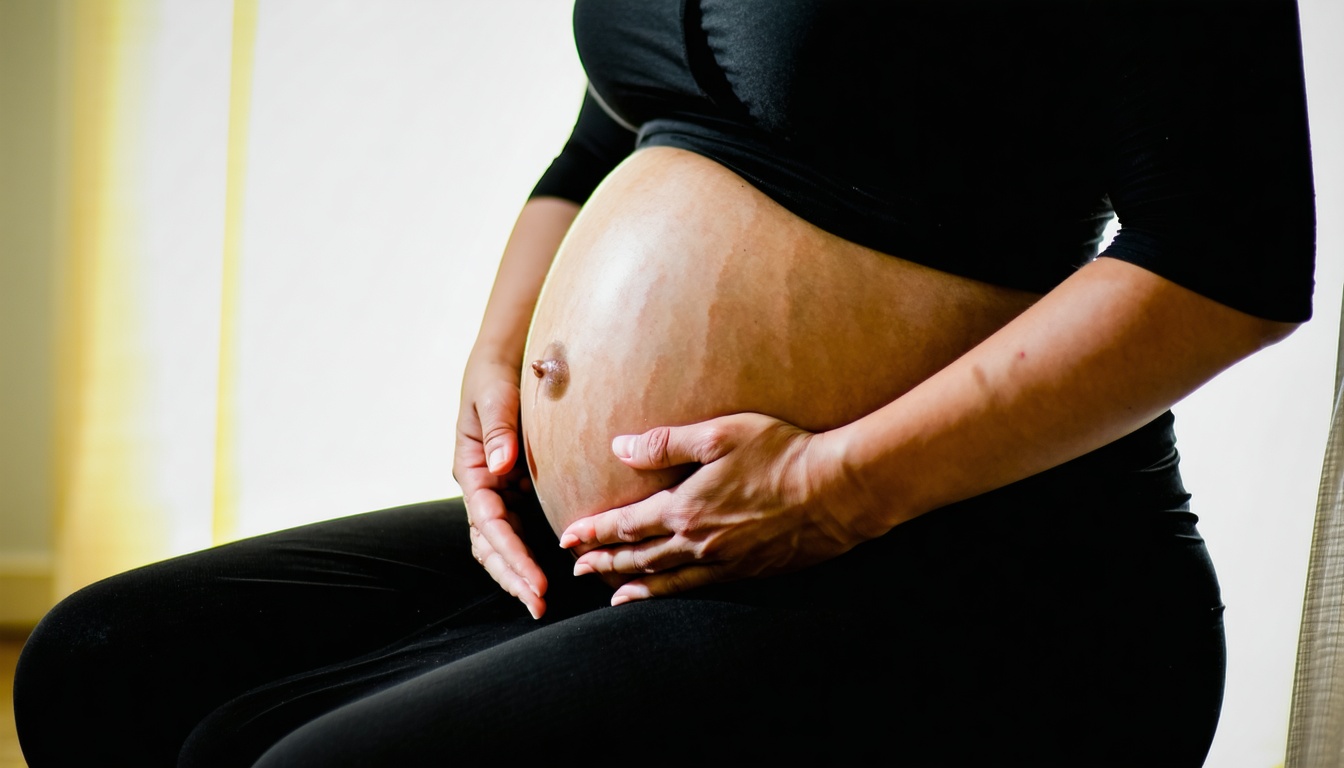 A serene image of a pregnant woman with her hands